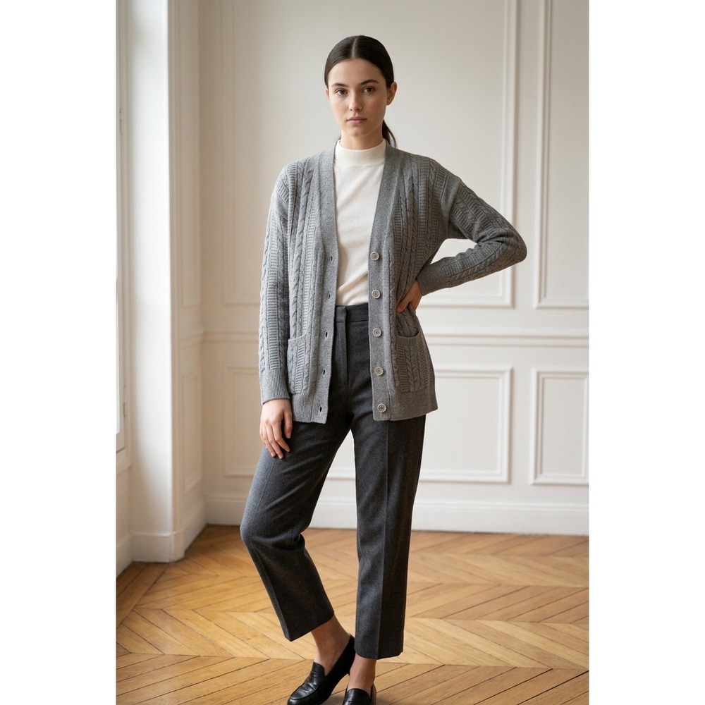 Wills Vegan Store Grey Cable Knit Cottagecore Cardigan Made in Italy Size M